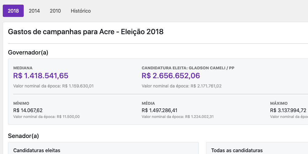 Screenshot ferramenta de Finanças